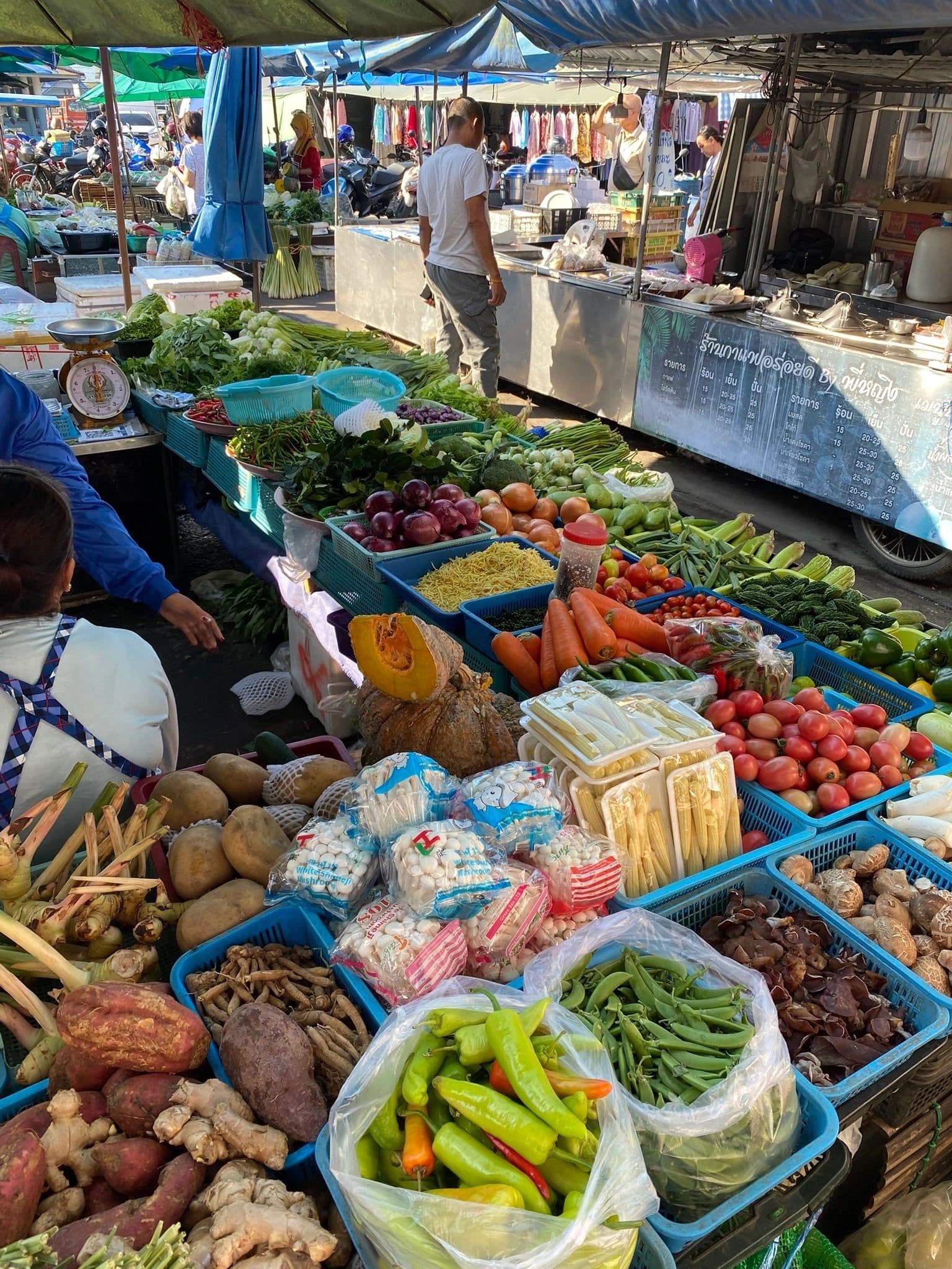 Colourful fresh produce at a Thai market stall